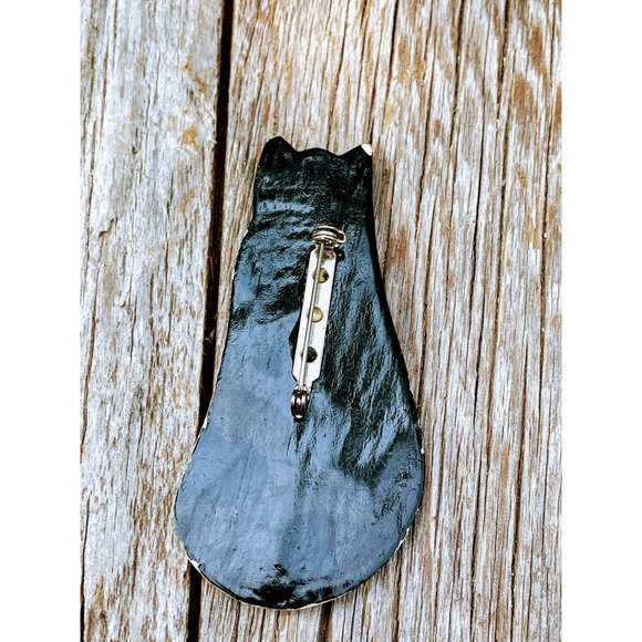 Vintage Folk Art Lacquer wood Cat Brooch - Picture 6 of 7